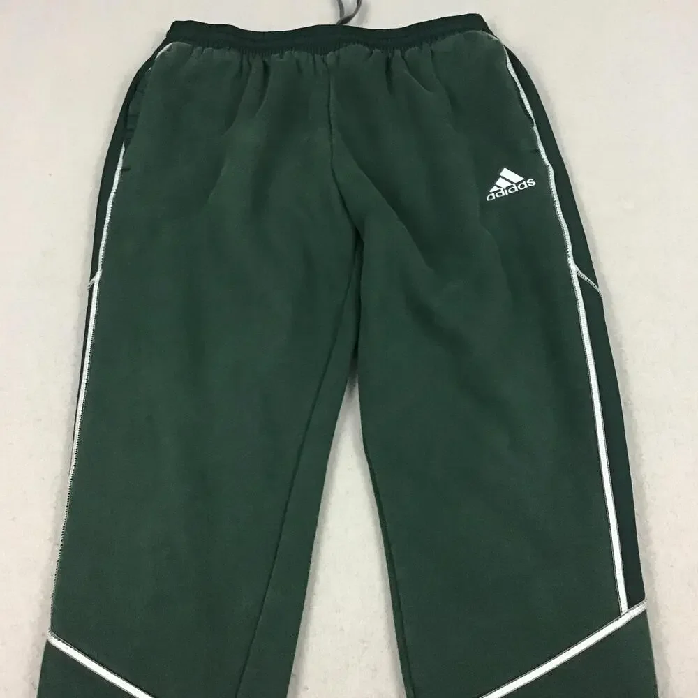 Adidas Pants Men XL Green Track Pants Fleece Lined Side Stripe Slim XL